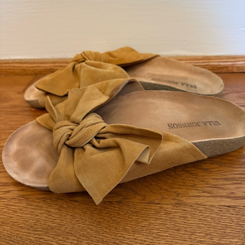 Ulla Johnson Ingrid Bow Slide Sandal in Mustard Suede - 7 - Picture 3 of 10